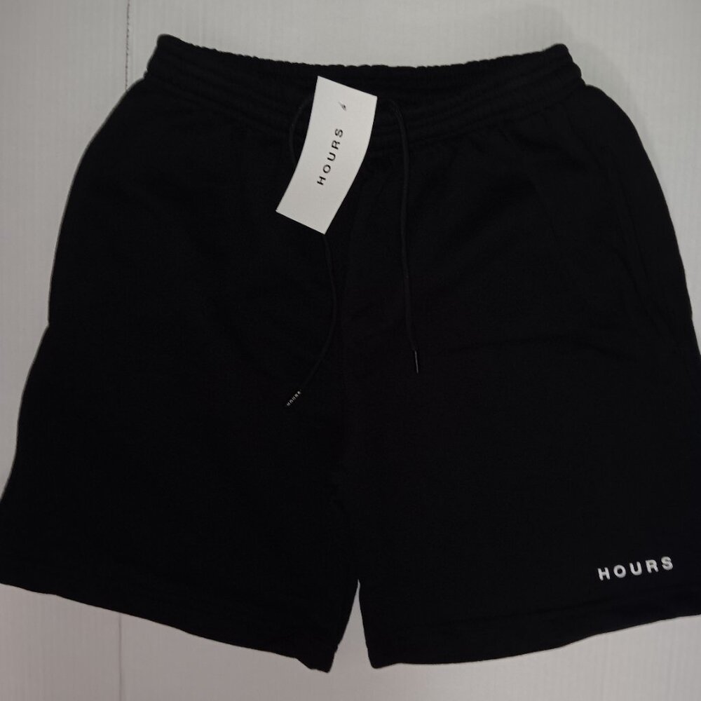 HOURS SWEAT SHORTS POCKETS DRAWSTRING WAIST BLACK SIZE LARGE